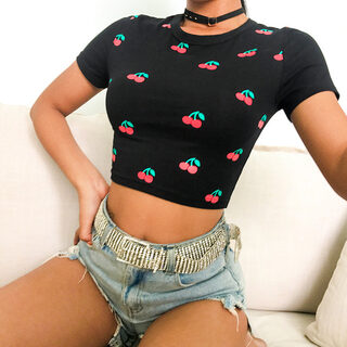 Black Cherry Summary Crop Top Tee Kawaii Shirt