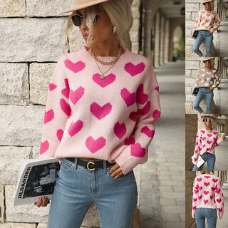Fashion Love Print Knitting Sweater Casual Pullover Long-sleeved