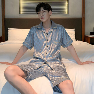 Men's Pajamas Summer Ice Silk Thin Short Sleeve