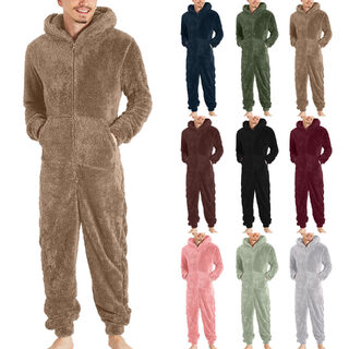 Men's Fashion Zipper Thermal Plush Jumpsuit Pajamas