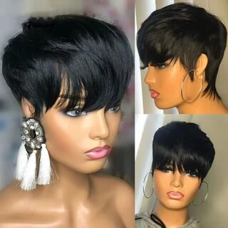 Short Straight Wig Women's Hair Head Cover Real