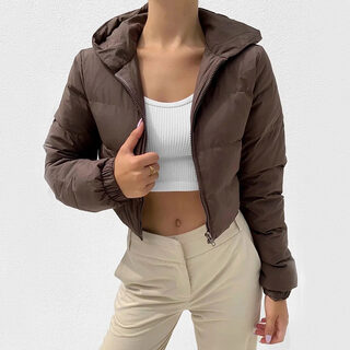 Fashion Zipper Hooded Short Coat Winter Mandela-color Jacket