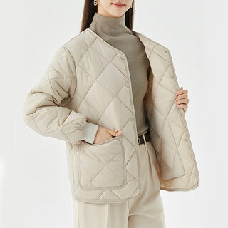 New Rhombus Sewing Cotton Coat Winter Warm Round-neck