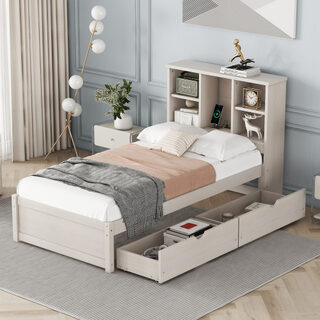 Modern Twin Size Bed Frame With Built-in USB