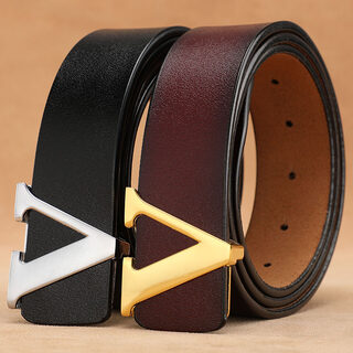 Sales Retro Smooth Genuine Leather Pure Cowhide Letter V Pants Belt