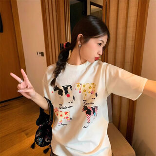 American Retro Cartoon Print Korean Version Loose Versatile