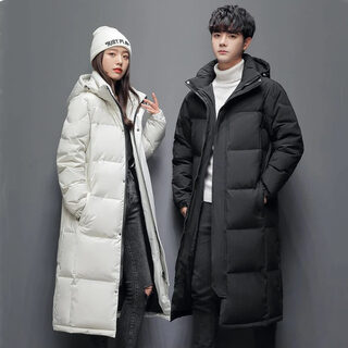 Mens Long Winter White Duck Down Hooded Coat