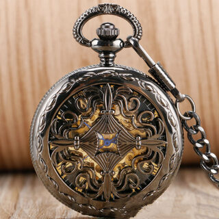 Retro Classic Carved Hollow Pattern Automatic Mechanical Pocket