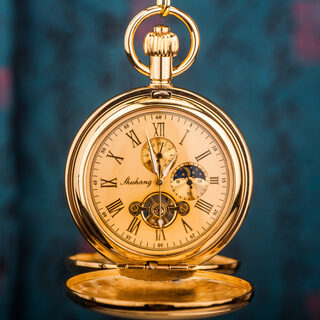 Pure Copper Double-Opening Flip-Top Mechanical Pocket Watch Sun