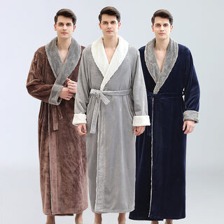 Men's Winter Plus Size Long Bathrobe Coral Fleece