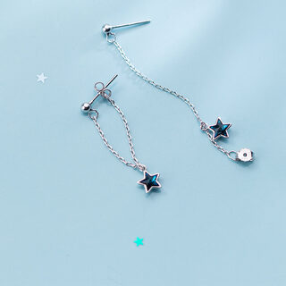 Blue diamond five-pointed star sweet back-hanging earrings
