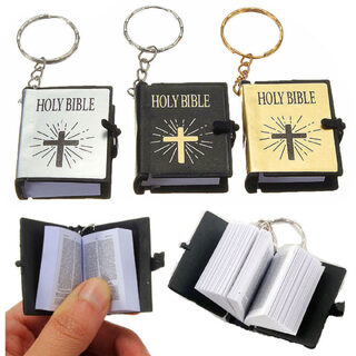 Mini English Holy Bible Key Chains Real Paper