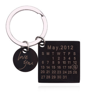 Calendar Keychain Gift Engraved Date Name Stainless Steel Key Ring Anniversary Birthday Gift