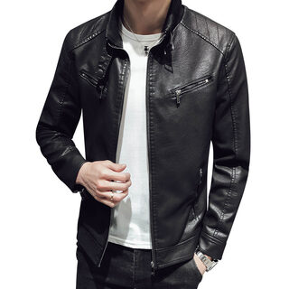 Leather jacket men's zipper cardigan