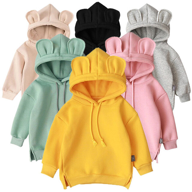 Cartoon Solid Color T-shirt Sweater Fleece Long-sleeved Hooded
