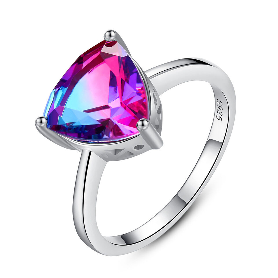 S925 Sterling Silver Ring Rainbow Stone Jewelry