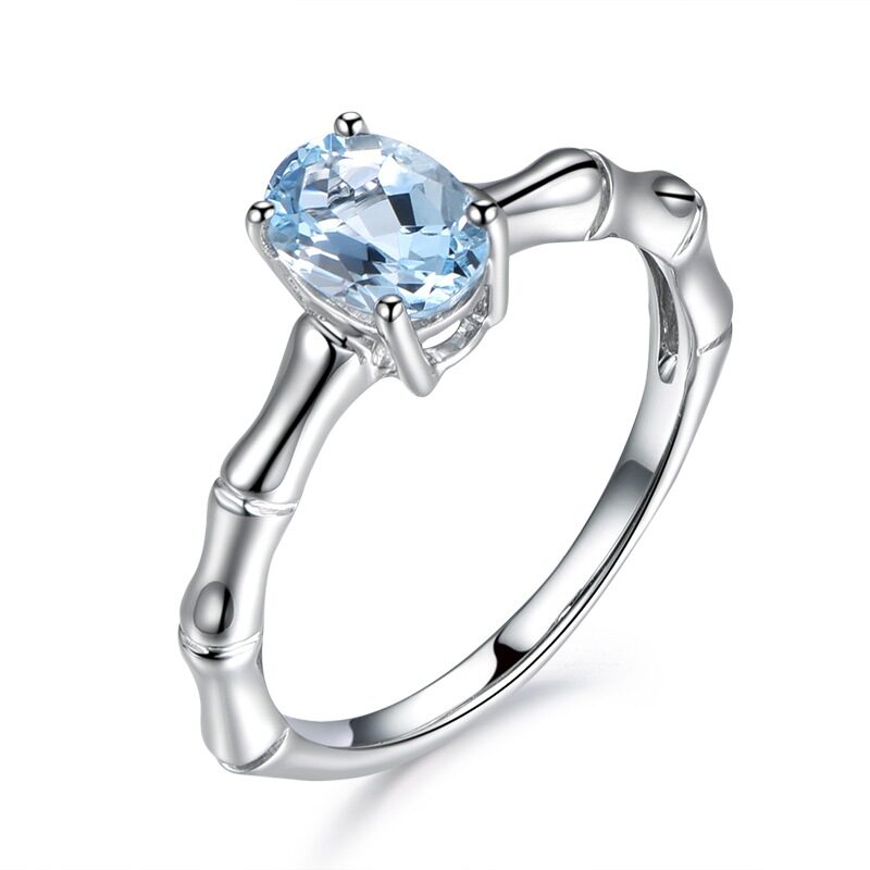 ring carat natural sea blue jewel plated 18K