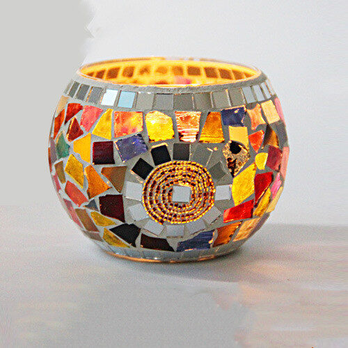 Mosaic glass candle holder