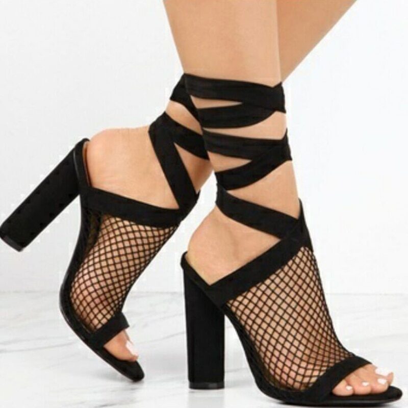 Women Sandals Bandage Flock Cross Strap Lace Up