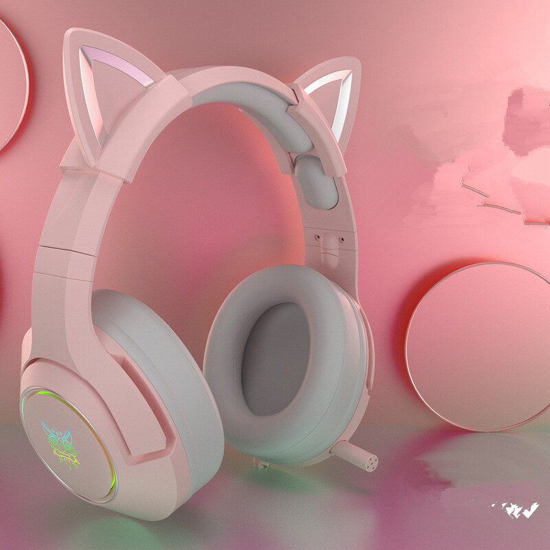 Pink wired earphone cute girl ECG gaming