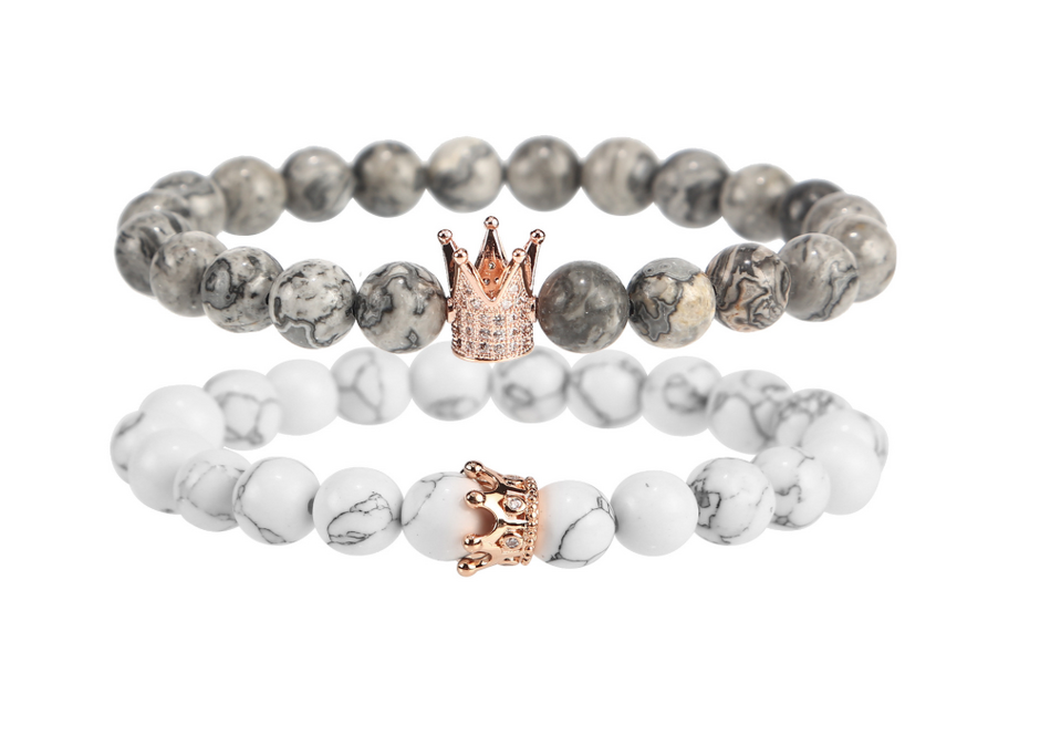 Micro inlaid zircon crown bracelet volcanic stone white