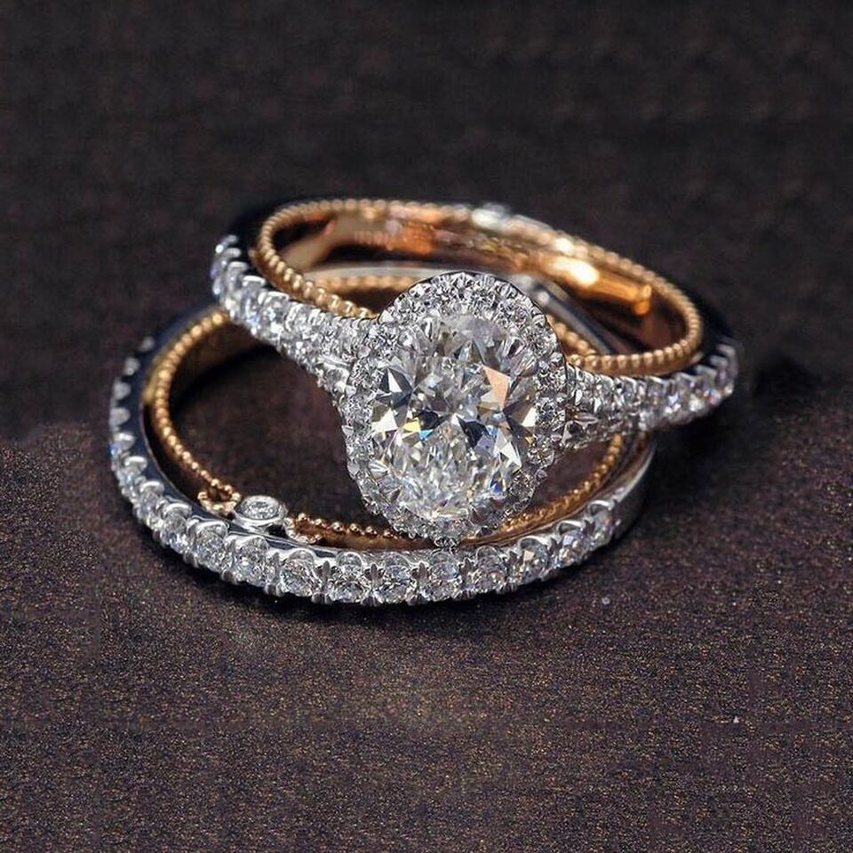 Genuine 925 Sterling Silver Rings Set Luxury Oval