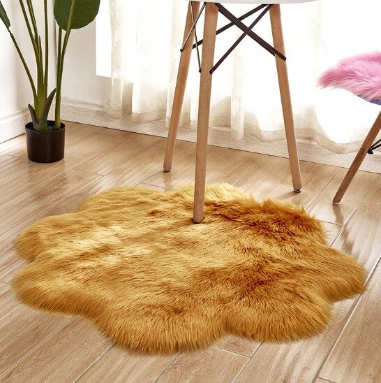 Artificial Woolen Carpet Rug Floral Shape Sheepskin Hairy