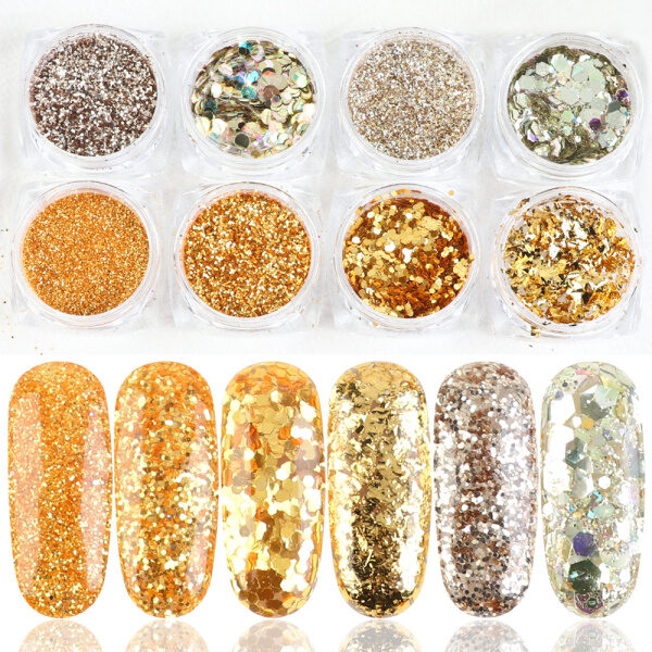 8 Box Mix Glitter Nail Art Powder Flakes
