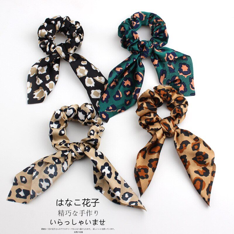 4Pcs Leopard Snake Floral Streamers Scrunchies Women Hair