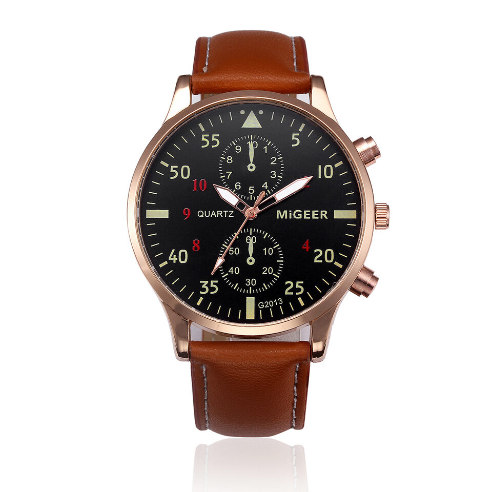 Migeer Retro Design Men Watches Casual PU Leather