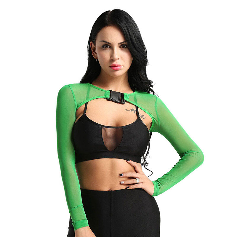 Crop Top Transparent Long Sleeve Front with Button