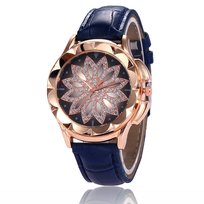 Rhinestone cross ladies belt watch rose gold large