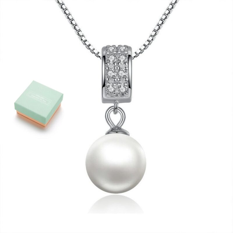 925 Sterling Silver Simulated Pearl Pendant Necklace Long