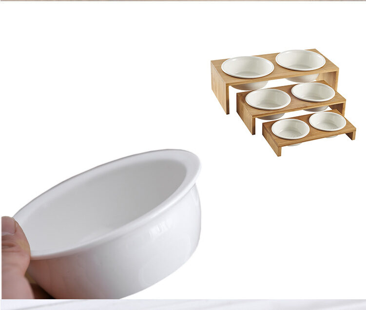 Pet food bowl ceramic double