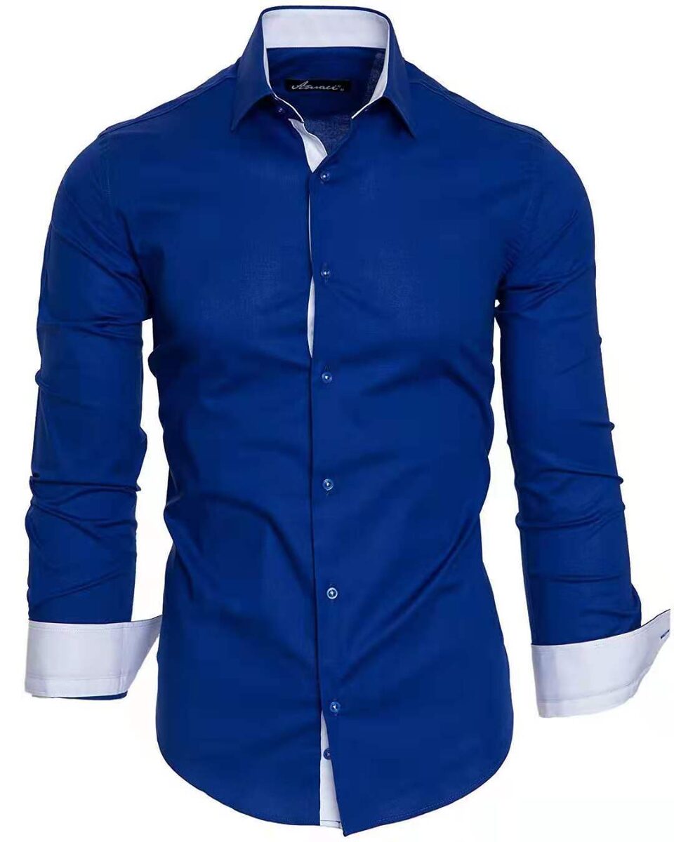 Casual Contrast Colored Tiansi Long Sleeved Men's Shirt