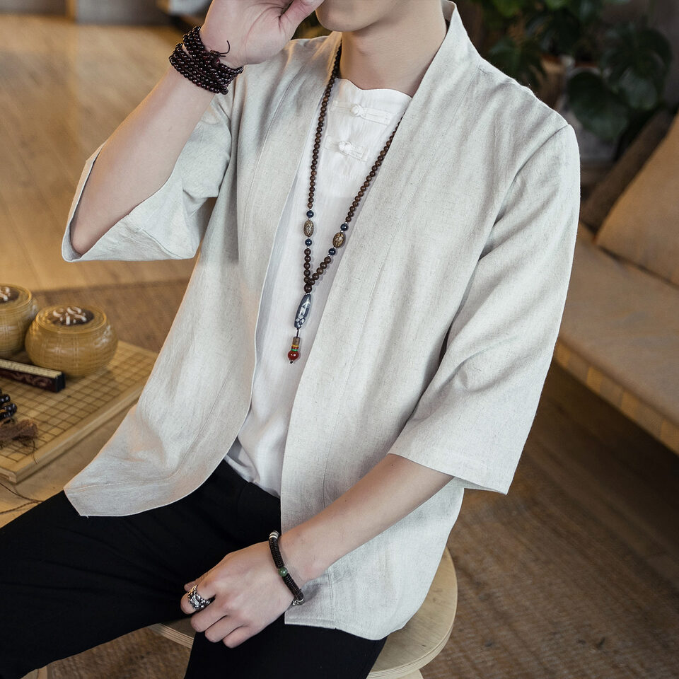 Summer men's Chinese style cotton and linen solid