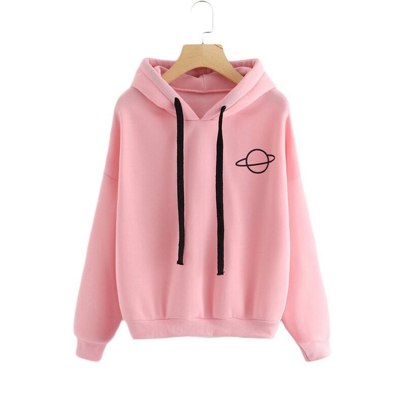 Multicolor Printed Planet Hoodie For Ladies