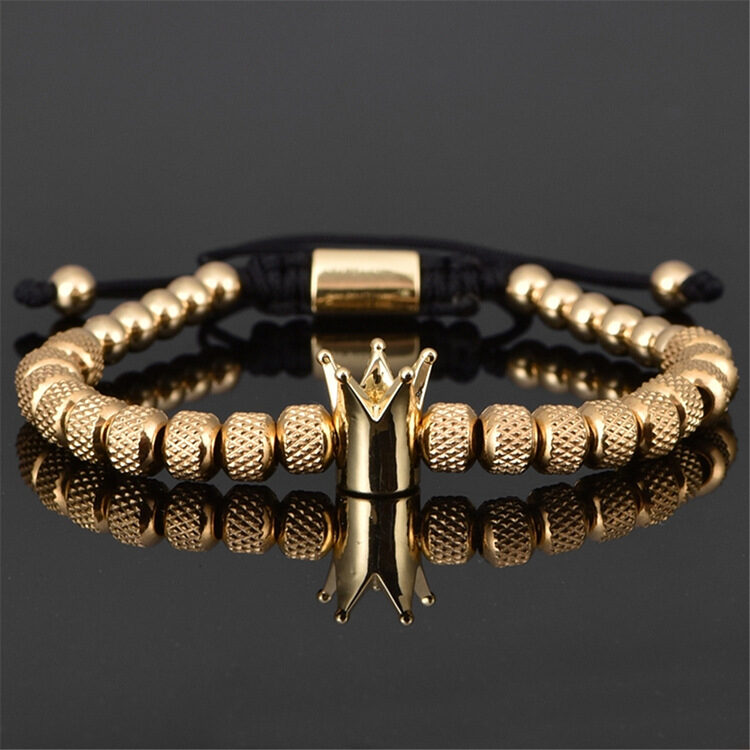 Luxury Roman Royal Crown Charm Bracelet Men Stainless