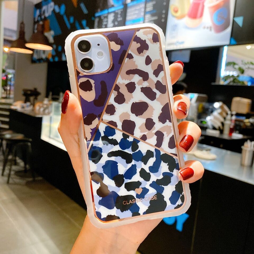 Electroplating love leopard print small waist protective cover