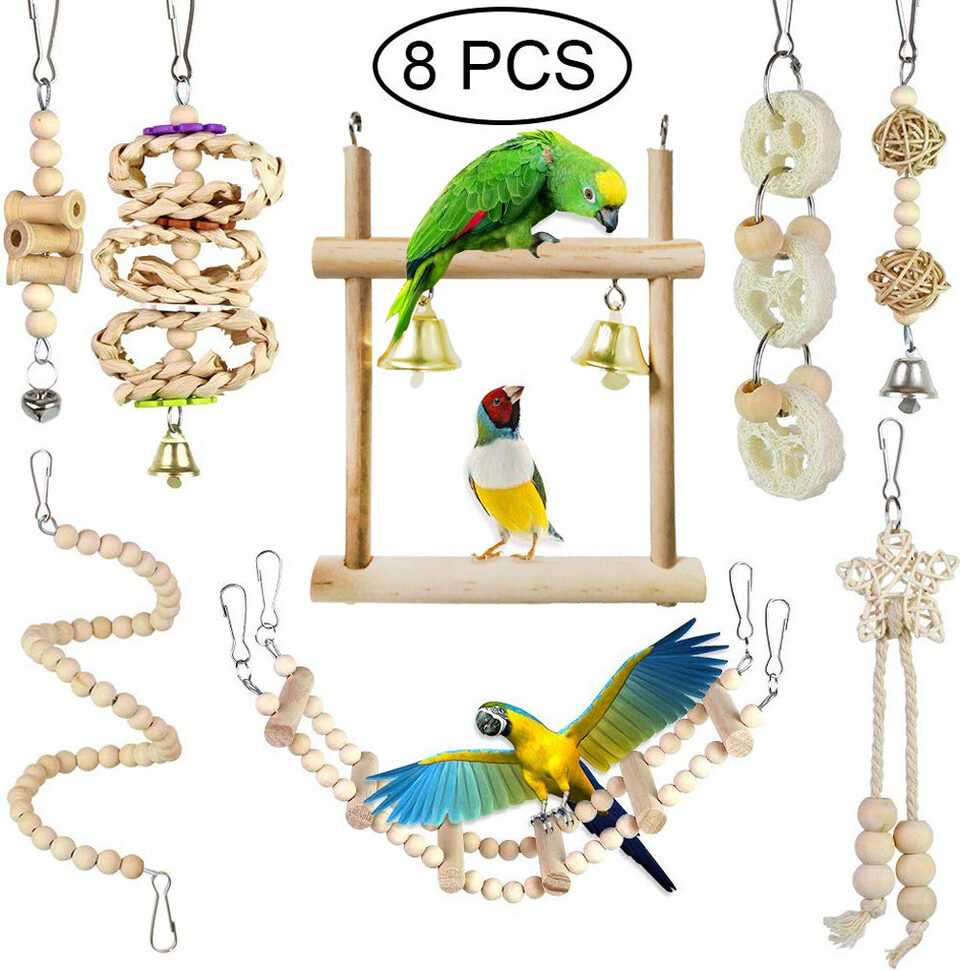 Parrot Chewing Toy Bird Log Swing Set