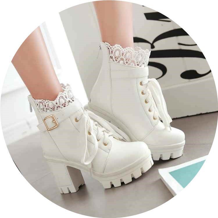 Lace-up Martens Boots With High Heels And Thick