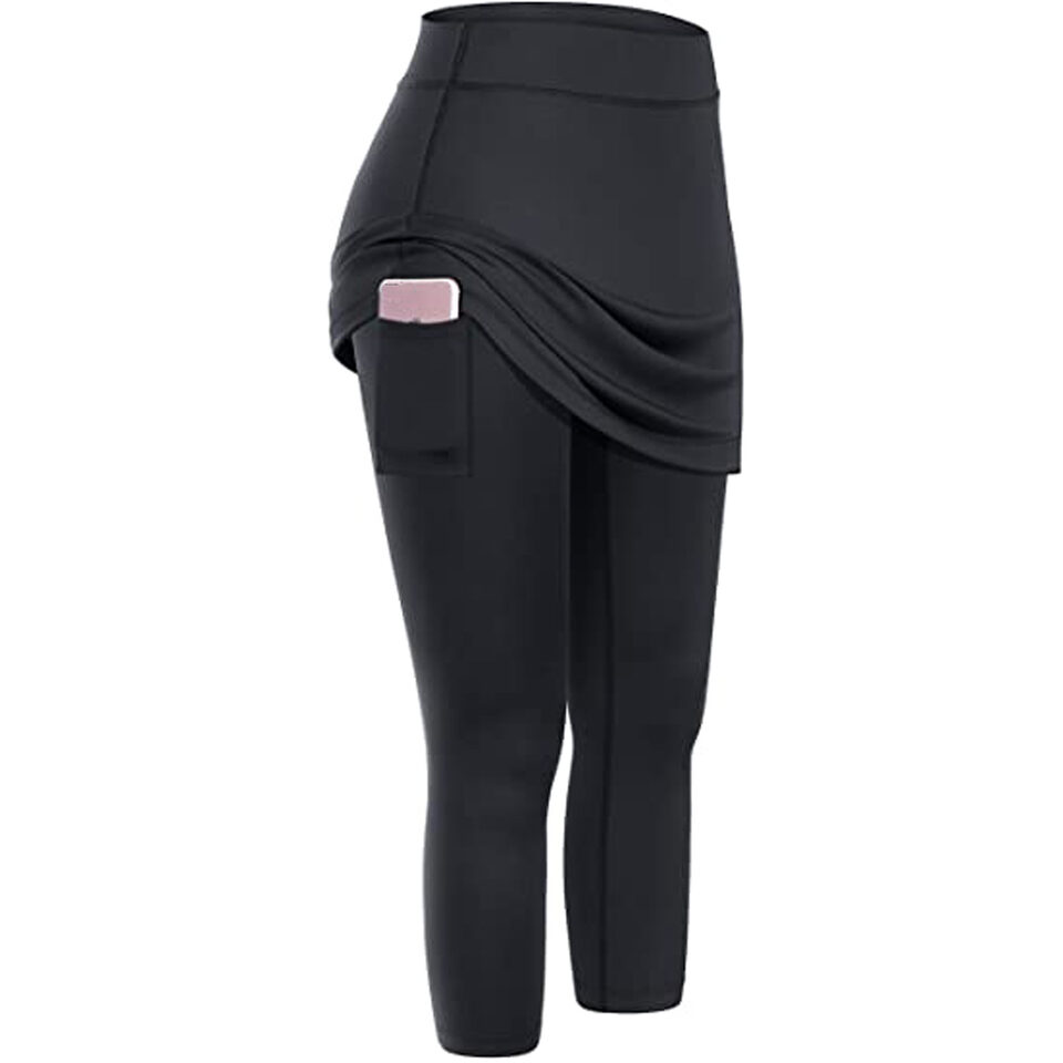 Women Tennis Skirted Leggings Pockets Elastic Sports Yoga