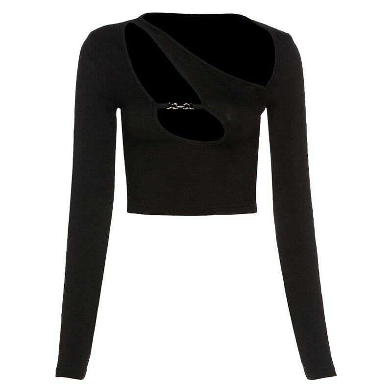 Women's Long-Sleeved Short Cropped Navel Fashion All-Match Slim