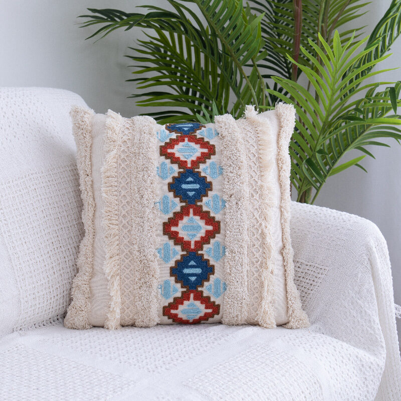 Tufted Throw Pillow Moroccan Fringed Waist Case