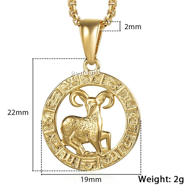 Men Woman 12 Zodiac Sign Gold Pendant Necklace