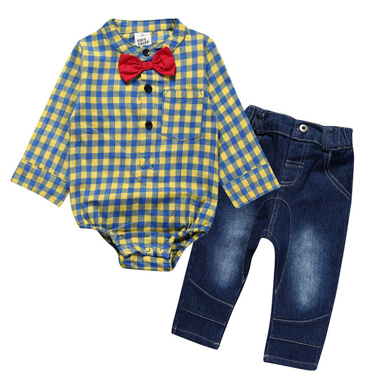Boy Gentleman Plaid Suit Baby One-Piece Bag Fart