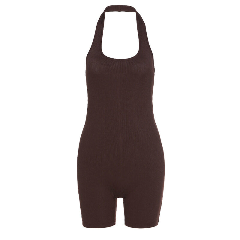 Pure Color Sexy Halter Short Sports Jumpsuit