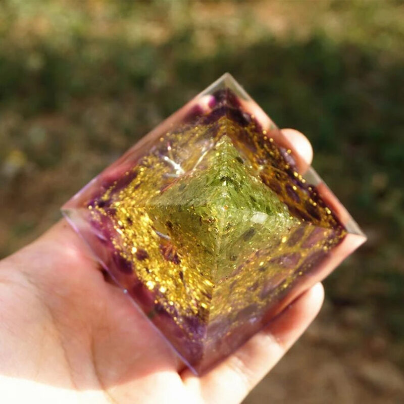 Natural Tiger Eye Orgonite Pyramid Healing Crystals Centerpiece