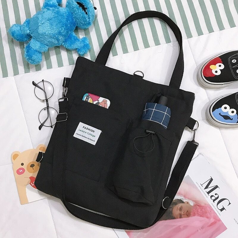 Harajuku Canvas Bags Students Handbag With Pockets Preppy