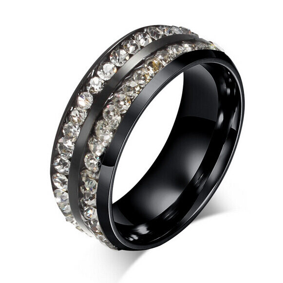 Diamond Double Row Titanium Steel Stainless Ring
